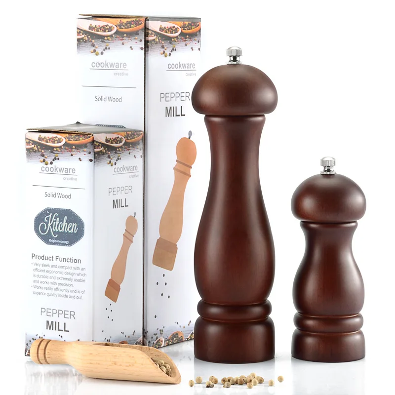 2 Size Wood Salt Pepper Mills Cylindrical Salt And Pepper Grinder Set Of 5 Inch And  8 Inch