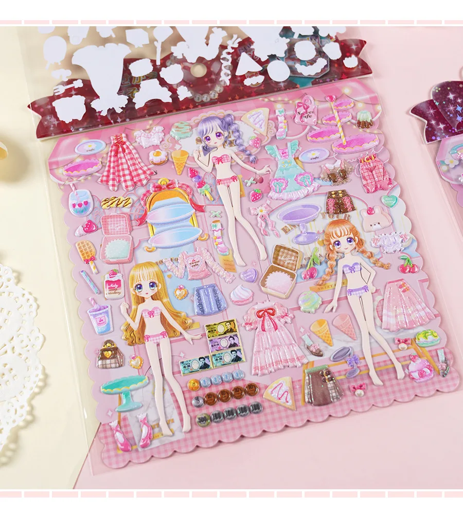 Double layer 3D cartoon dolls decorative sticker Kids princess girls dress up stickers Kids DIY match crafts