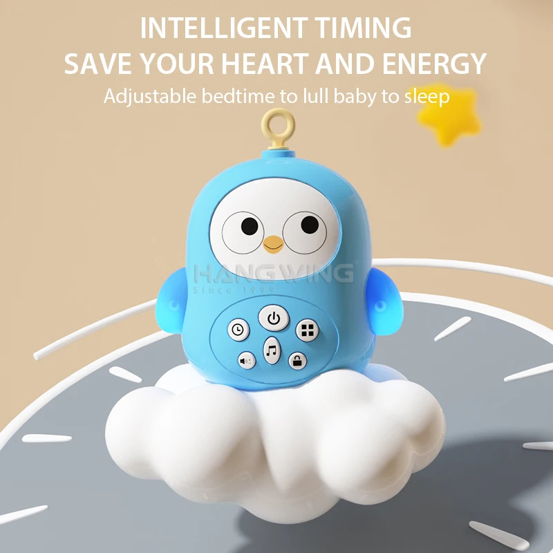 HW Newborn Bird Music Box Crib Hanging Early Education Rattle Smart Remote Control Rotating Mobile Bed Bell Toy to Coax Baby