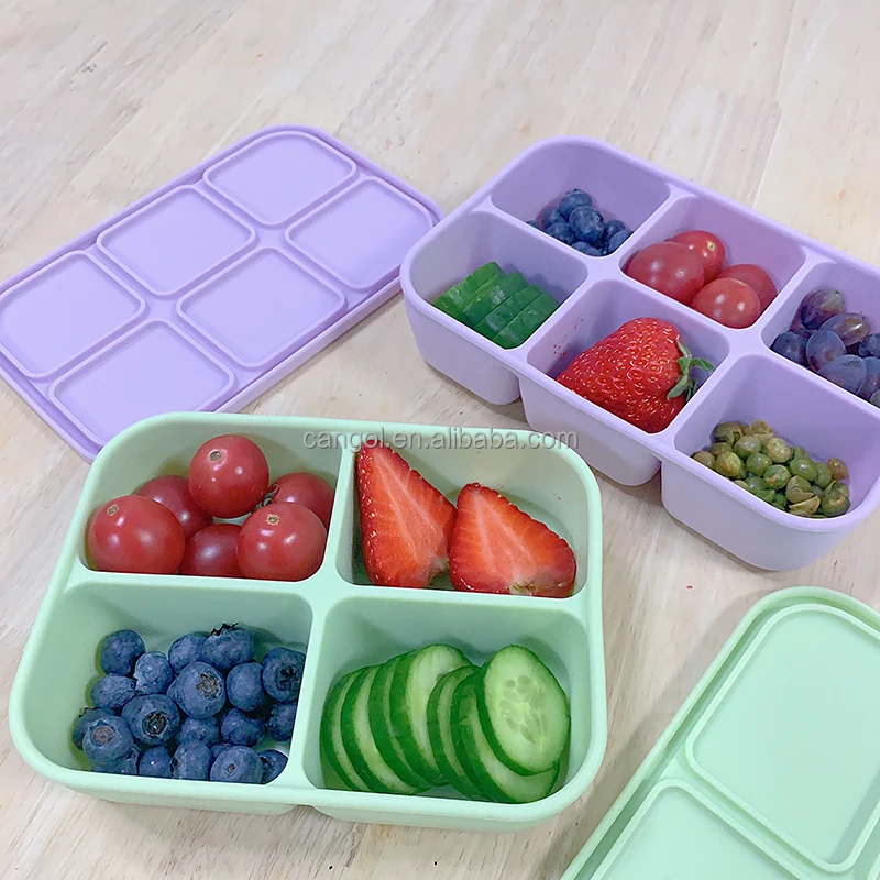 Silicone Snack Box Containers for Kids Reusable Snack Food Storage Container Divided Meal Containers for School Work Travel