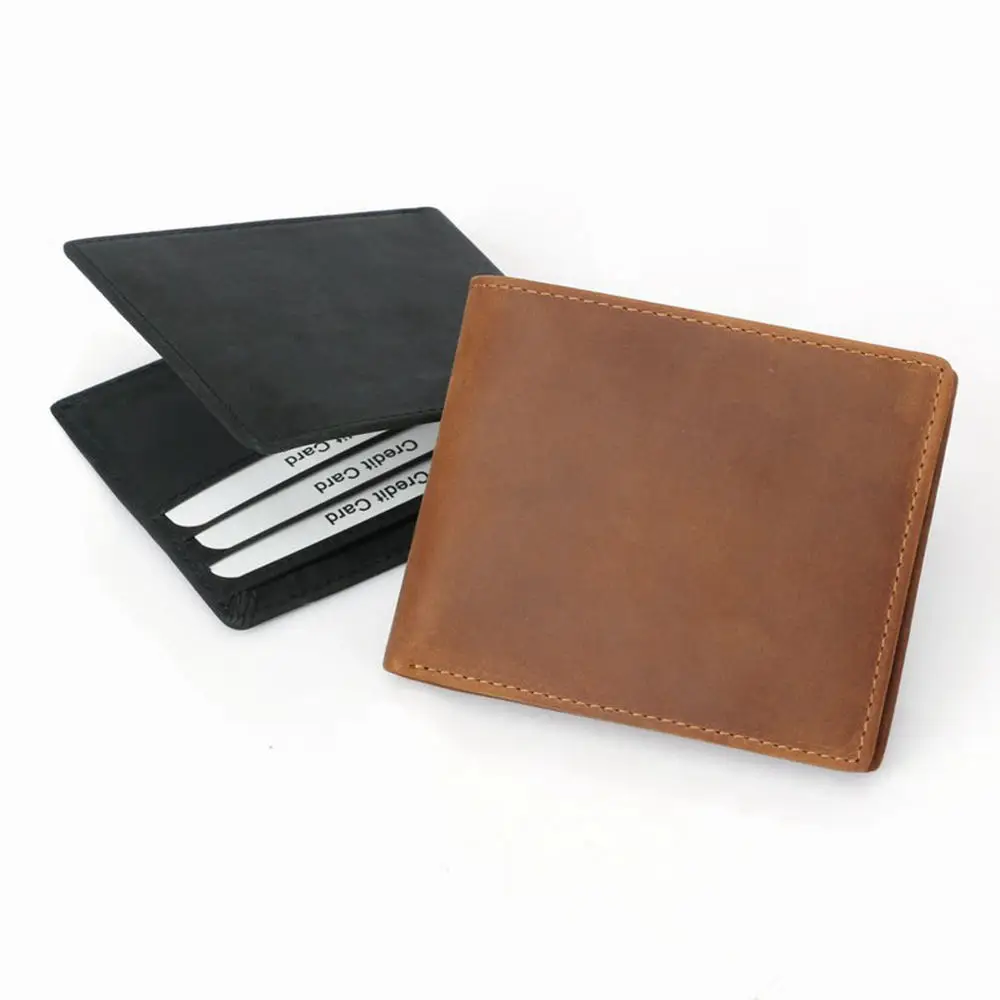 Wholesale RFID blocking bifold minimalist crazy horse genuine leather credit card wallets for men