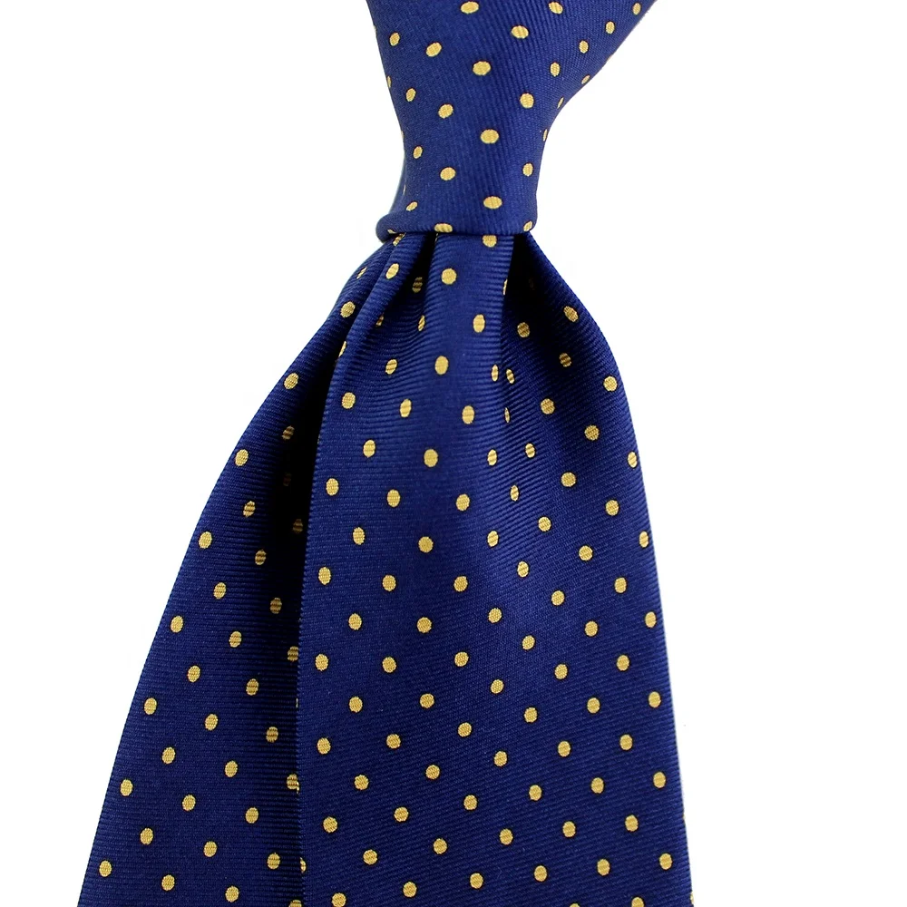 Китайские поставщики, оптовая продажа, тонкий узкий галстук, мужской модный галстук ручной работы на заказ с принтом в желтый горошек темно-синий 100% шелк