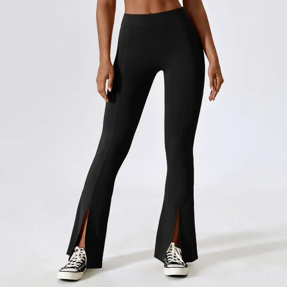 Leisure High Waist Flared Pant Ladies Sports Clothing Lift Hip Yoga Pants Workout Gym Women Front Slits Leggings Pants