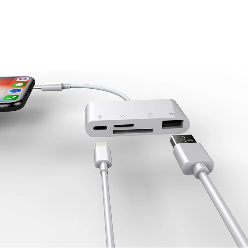 Оптовая продажа USB-кардридер с подсветкой 8 pin на USB OTG адаптер зарядным портом для iphone