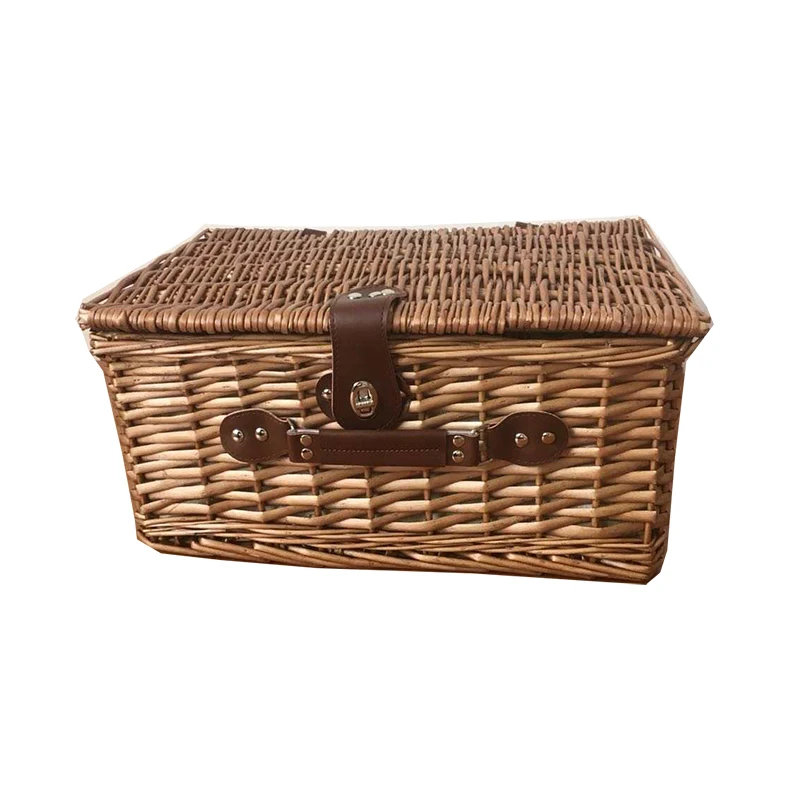 Wicker Woven Basket Picnic Basket With Insulated Cool Bag Cutlery Tableware For Camping Kitchen Storage Sundries