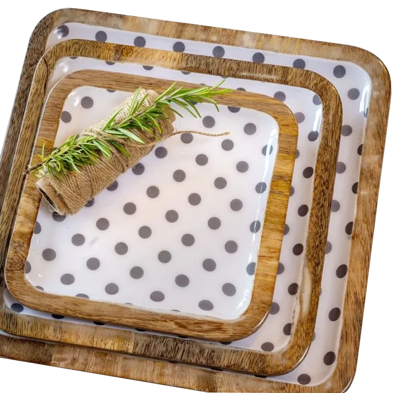 Enamel Wood Tray Handmade Enamel Spotted Tray Wooden Print summer dining alfresco Serving Trays