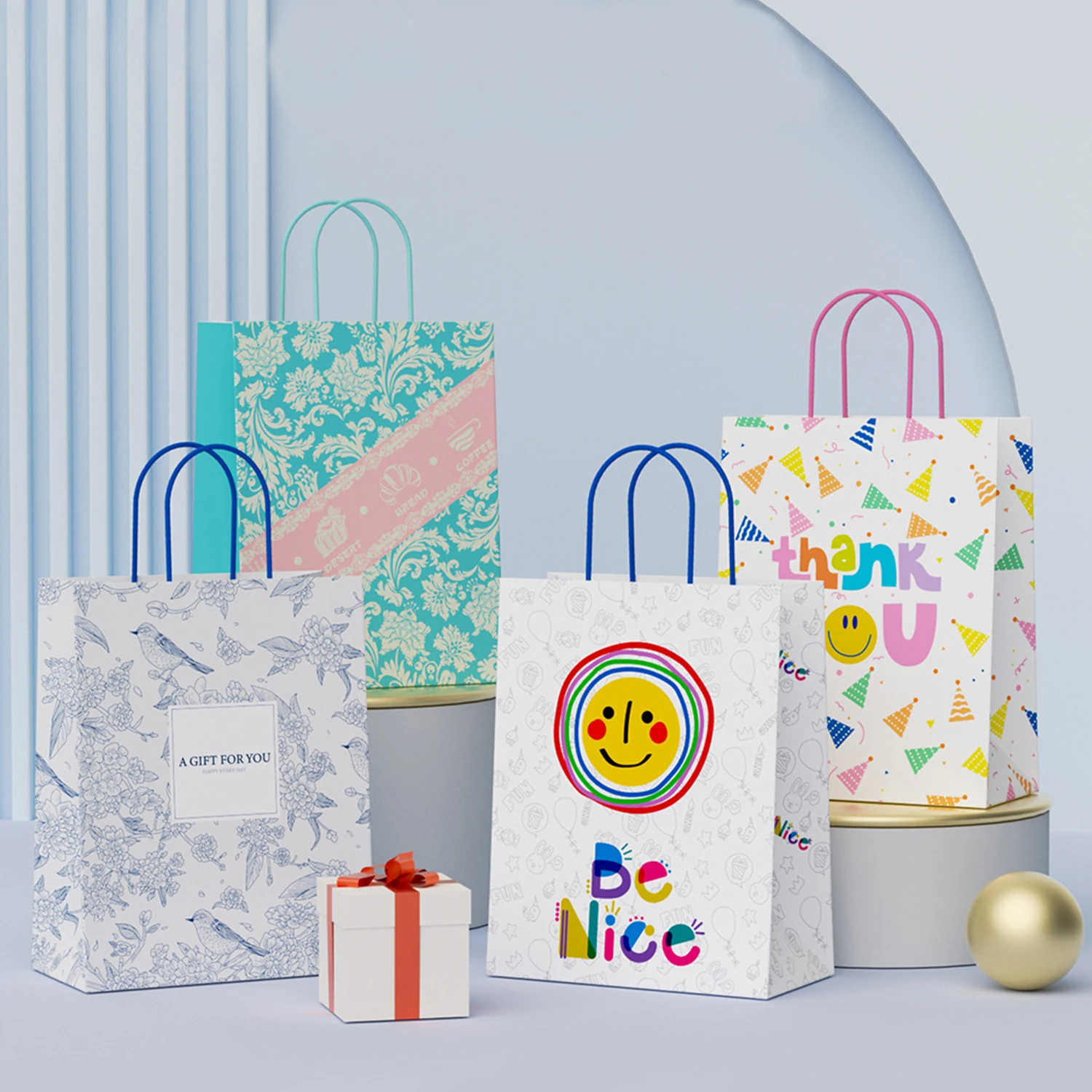 Made in China Custom Wholesale Cute Cartoon Senior Children Gift Bag Kraft Paper Tote Packaging Bags
