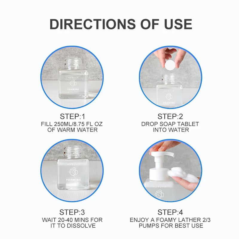 Hand washing cleaning effervescent tablets (odorless) temperate no irritation suitable for sensitive skin easy to rinse off