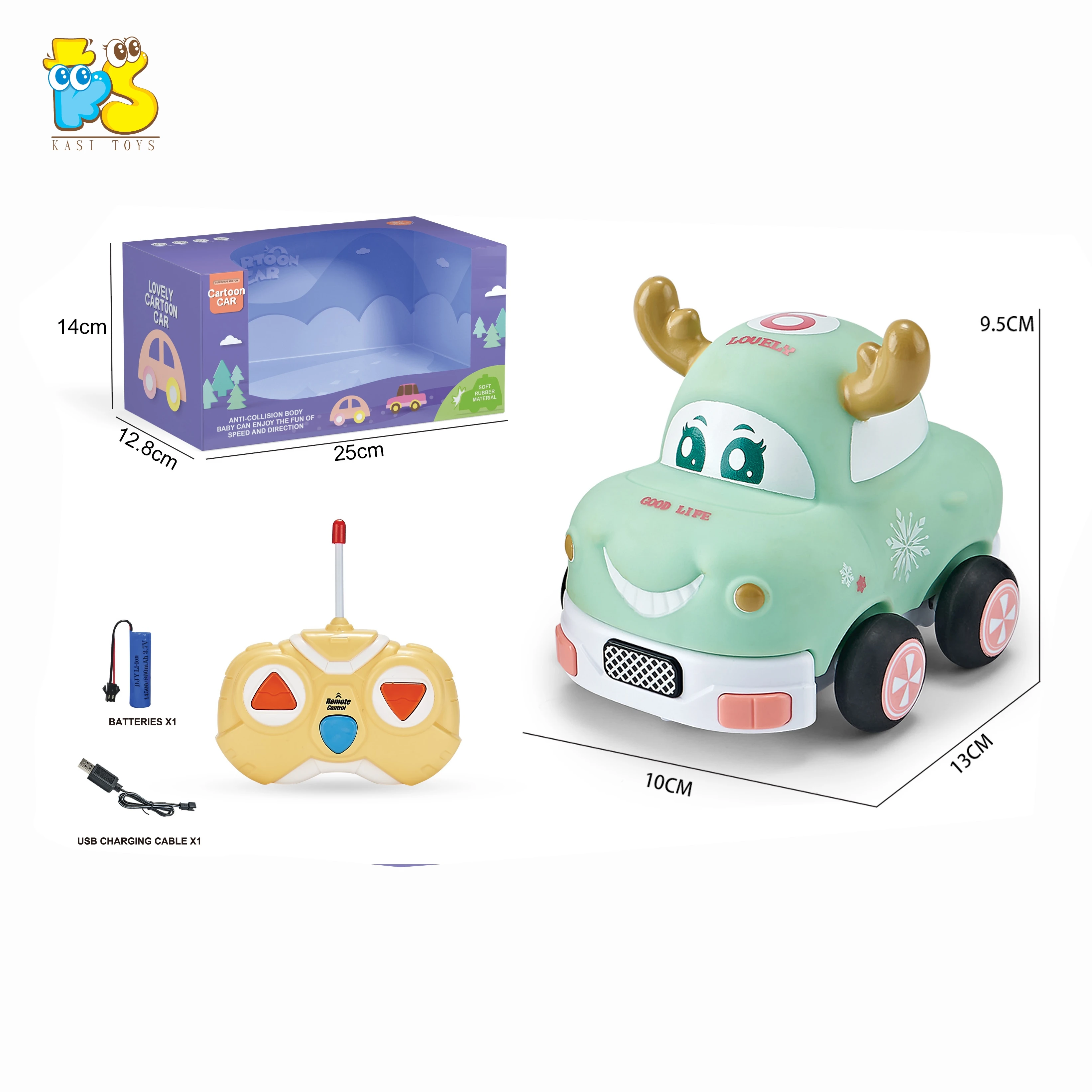 KS 2.4G 2 Channel RC Cartoon car Rubber Electric Mini Cartoon Toy Remote Control Car For Kid