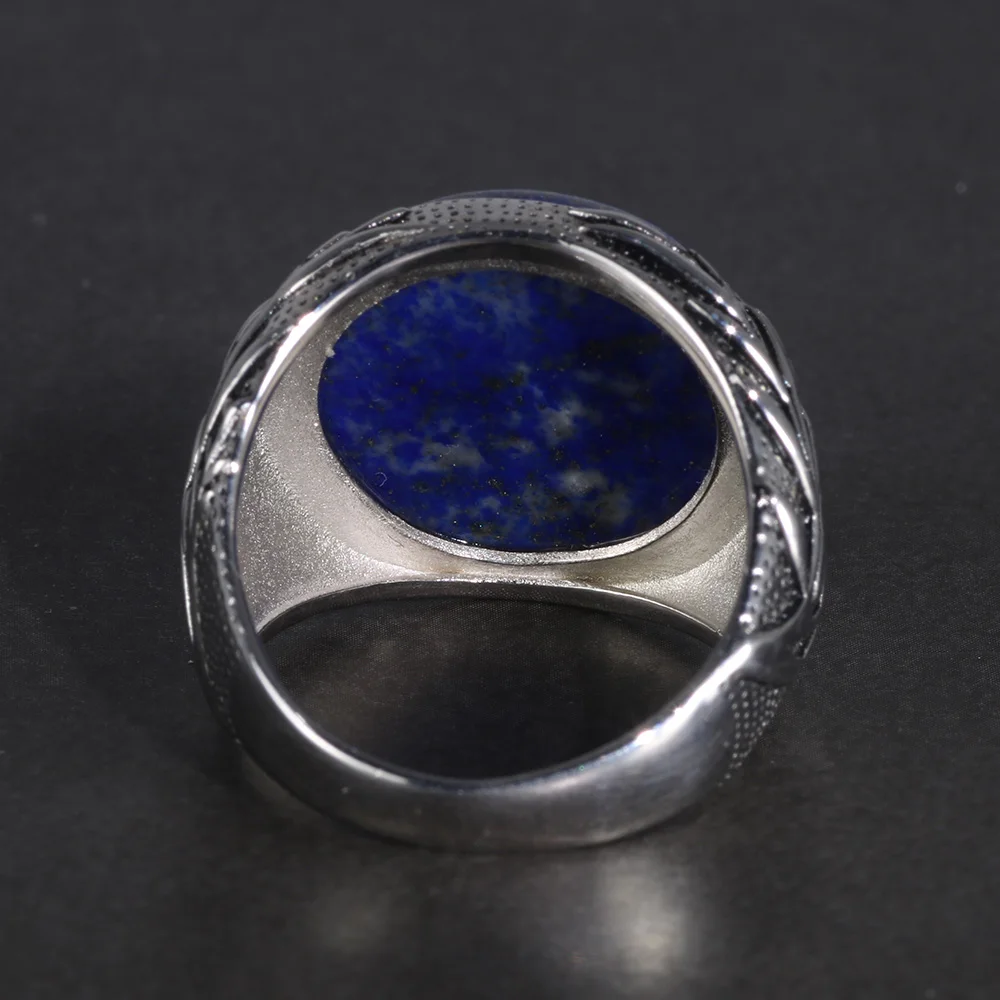Genuine Solid 925 Sterling Silver Turkish Men Rings Natural Lapis Lazuli Tree Branches Engraved Turkish Finger Rings Man Ring