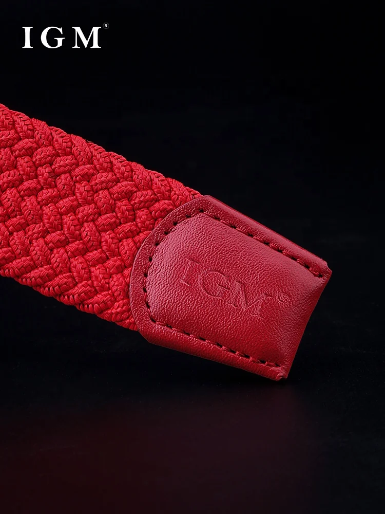 IGM Custom Red Buckle No Pole Unisex Casual Knitted Fabric Woven Braided Women Elastic Stretch Belt