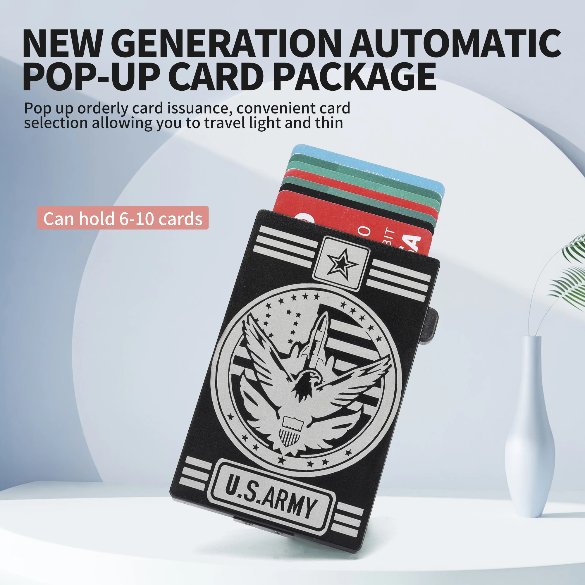 Pattern Custom Leather Pop Up Credit Crad Holder Wallet RFID Blocking Aluminum Card Case With Metal Money Clip