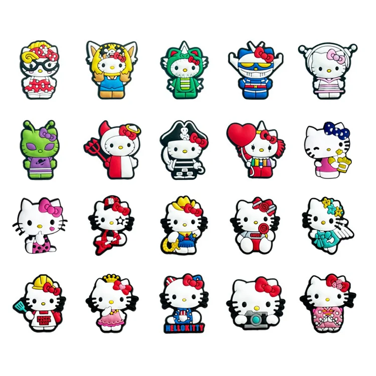 Wholesale Customized High Quality Croc Charms Holle kitty Pattern Soft Pvc Rubber Shoes Charm For Clog Shoes