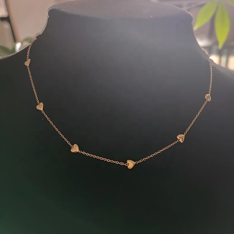 High Quality 18K Gold Plated Stainless Steel Jewelry Dainty Heart Multi Charms Choker For Women Party Necklaces P223321
