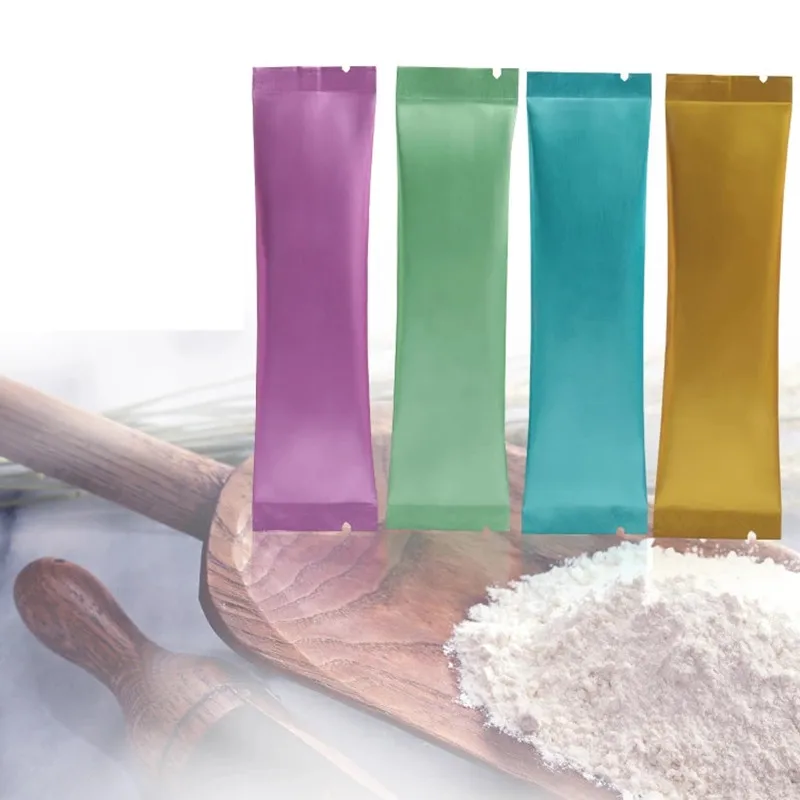 Multi color pure aluminum foil heat sealable preformed food grade mini individual stick sachet bag for powder packaging