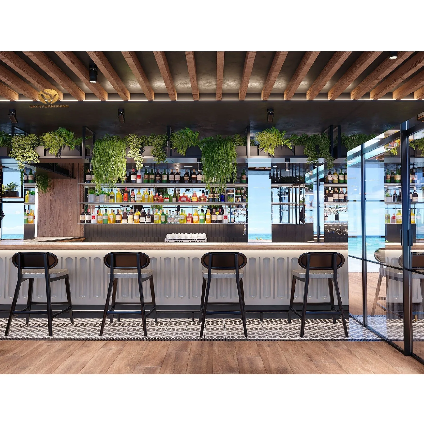 Modern Restaurant Interior Design Bar Furniture Factory Coffee Shop Counter Design Beach Restaurant Furniture Maker