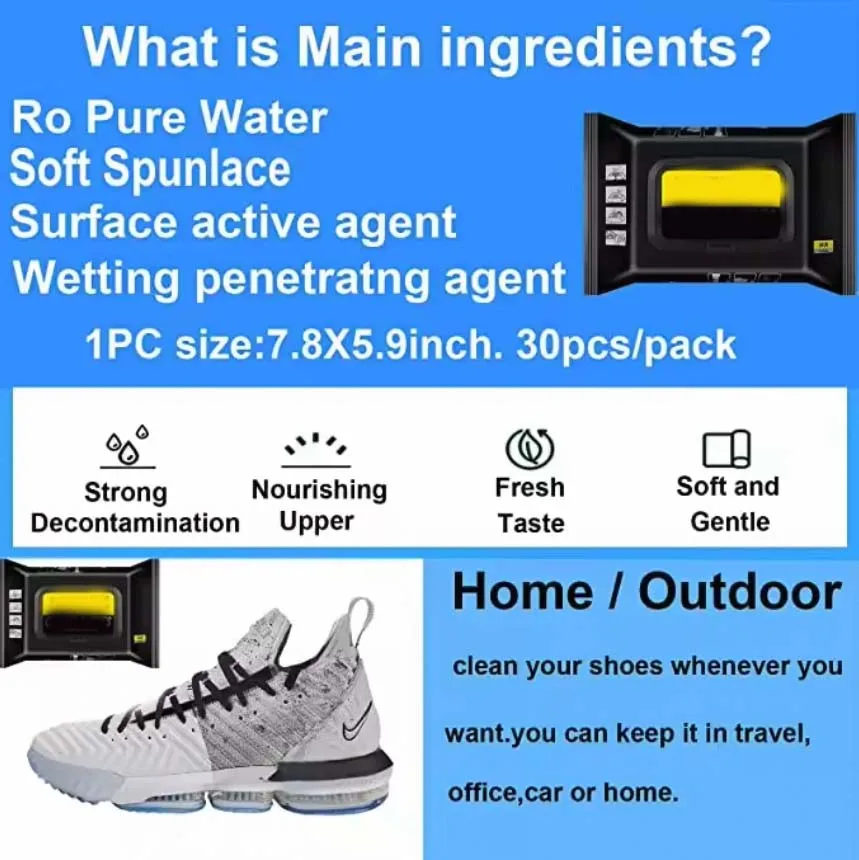 Pre Moistened Shoe Wipes Dots Sneaker Wet Cleaner Quick Disposable