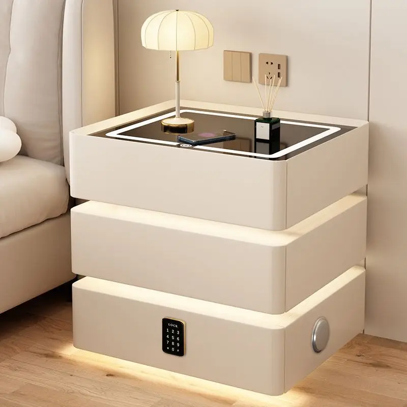 Wholesale Wooden Safe Luxury Modern Smart Bedside Table With Wireless Usb Charging Nightstand Cabinet With Light Smart Charging
