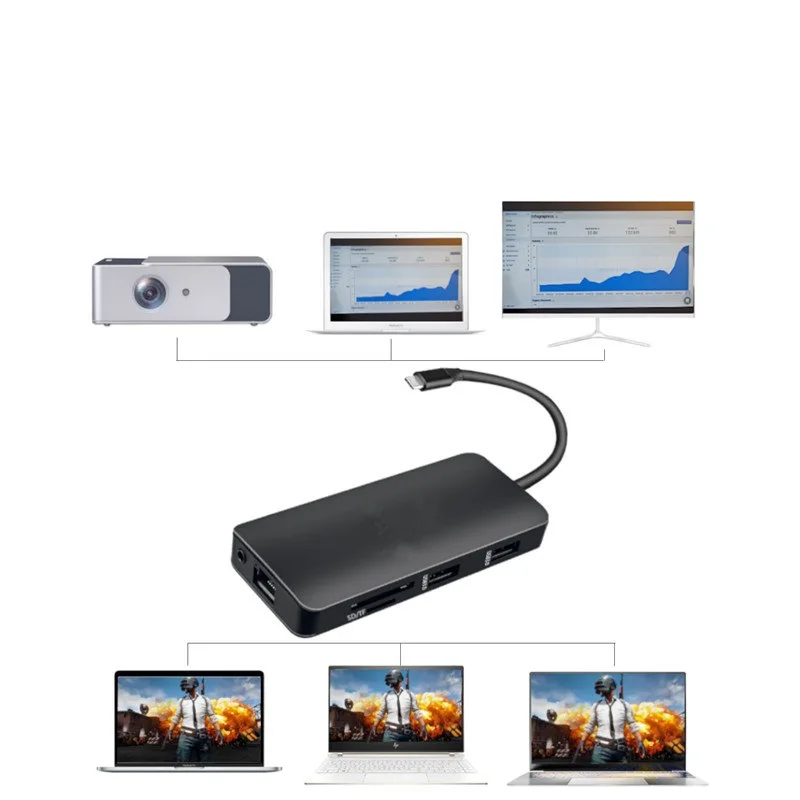  9 в 1 Type-C к HD VGA 2 USB3.0 SD/MMC микро SD/TF Card Reader устройство чтения карт 3 5 мм аудио pd-порт подходит для Mac
