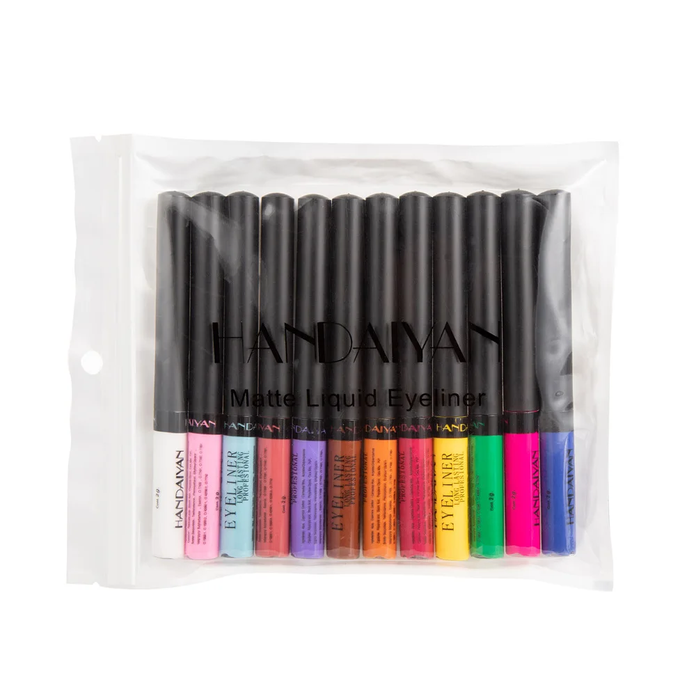 China manufacturer high quality liquid matte quick dry eyeliner colorful 12 colors one set