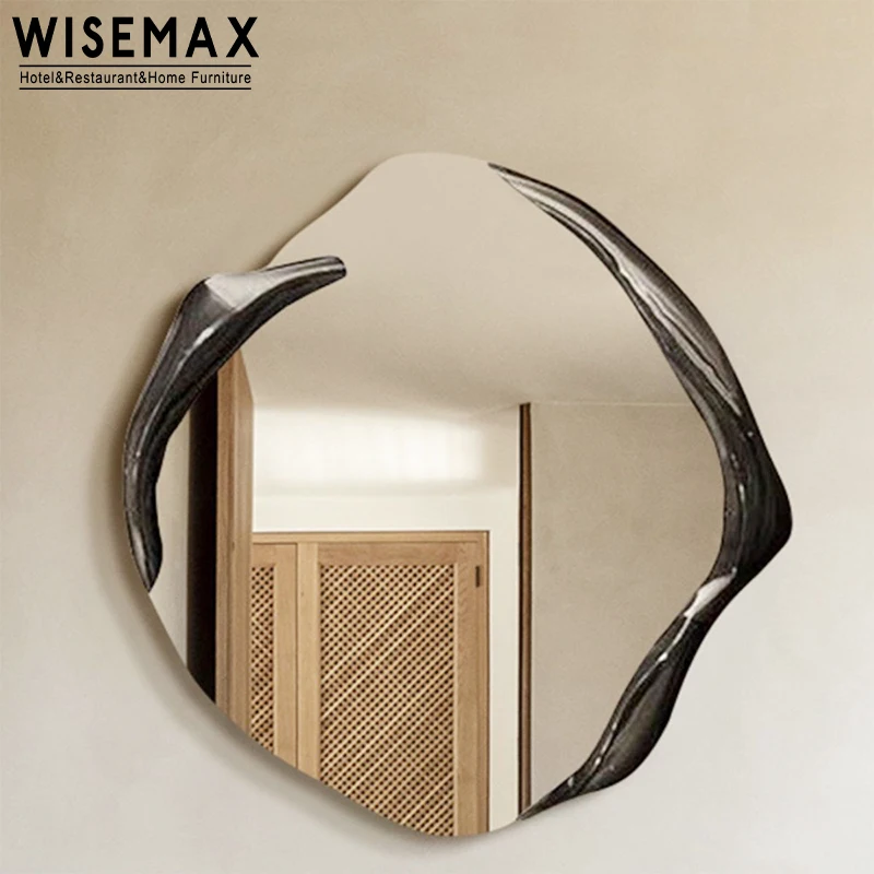 WISEMAX FURNITURE Light luxury design makeup table mirror wooden frame home decor irregular wall hanging mirror set living room