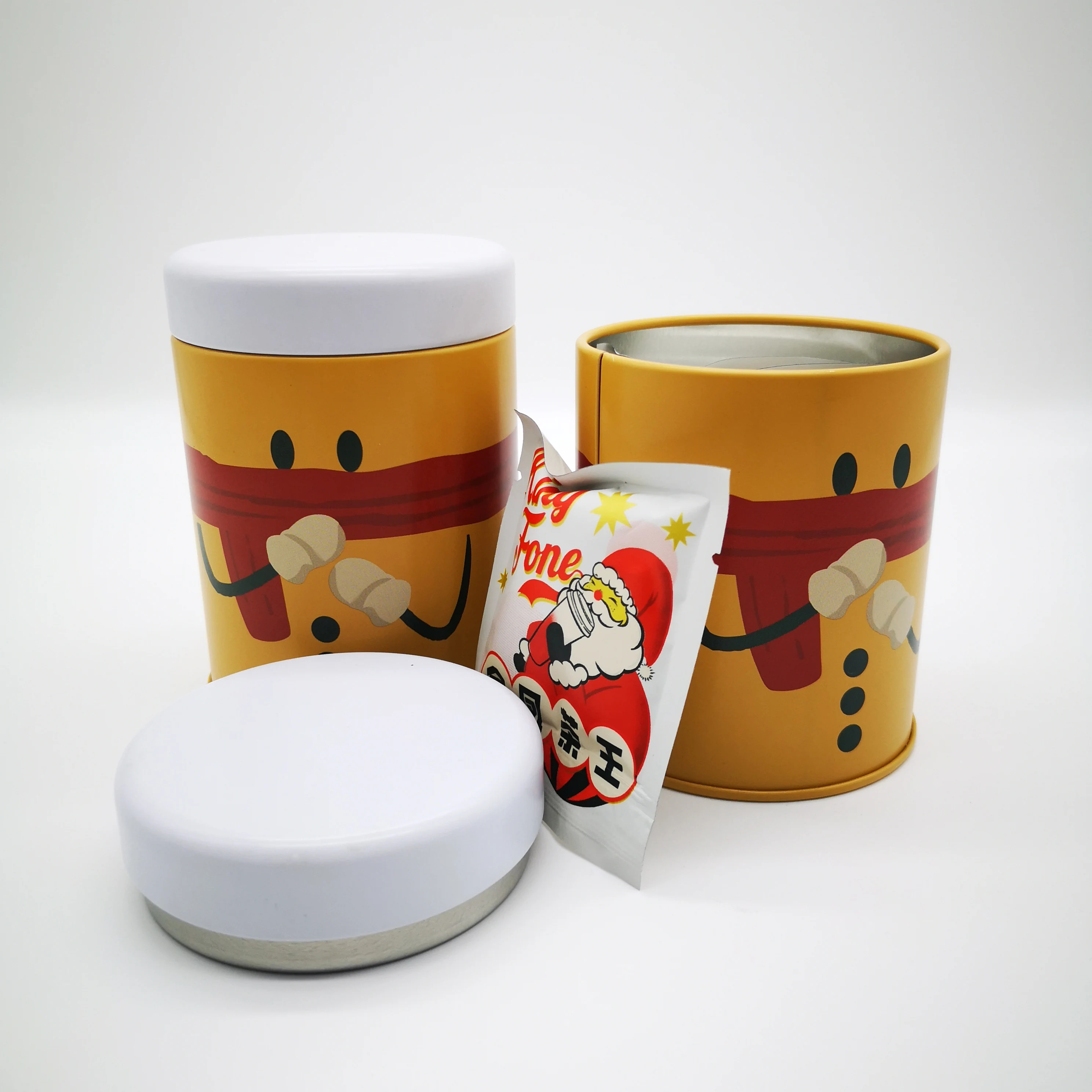 
Empty Round Tea and Coffee Bean Packaging Tin Can With Plug Lid 