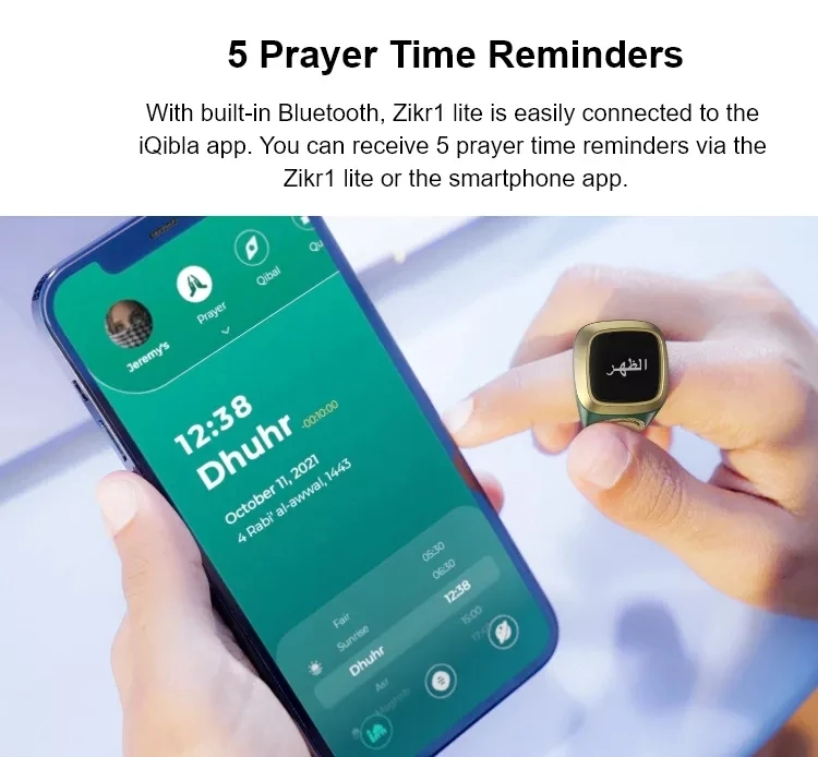OEM 2024 Muslim ring smart prayer reminder make tasbih men smart ring for phone 0.49 inch screen button smart ring