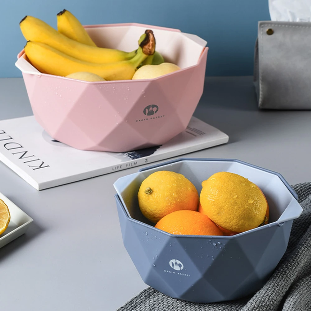 Plastic washing basket double rice washing vegetable draining basket Storage basket household fruit bowl kitchen filter basin