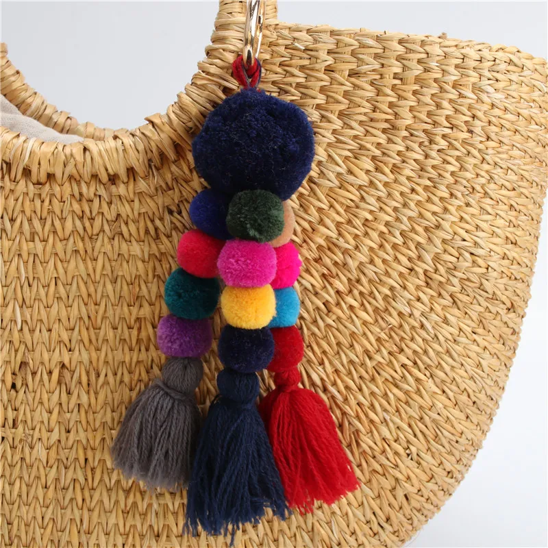 Bohemian Colorful Handmade Hairball Pompones Keyring For Women Girls Bag Boho Accessories Purse Charm Keychains Jewelry