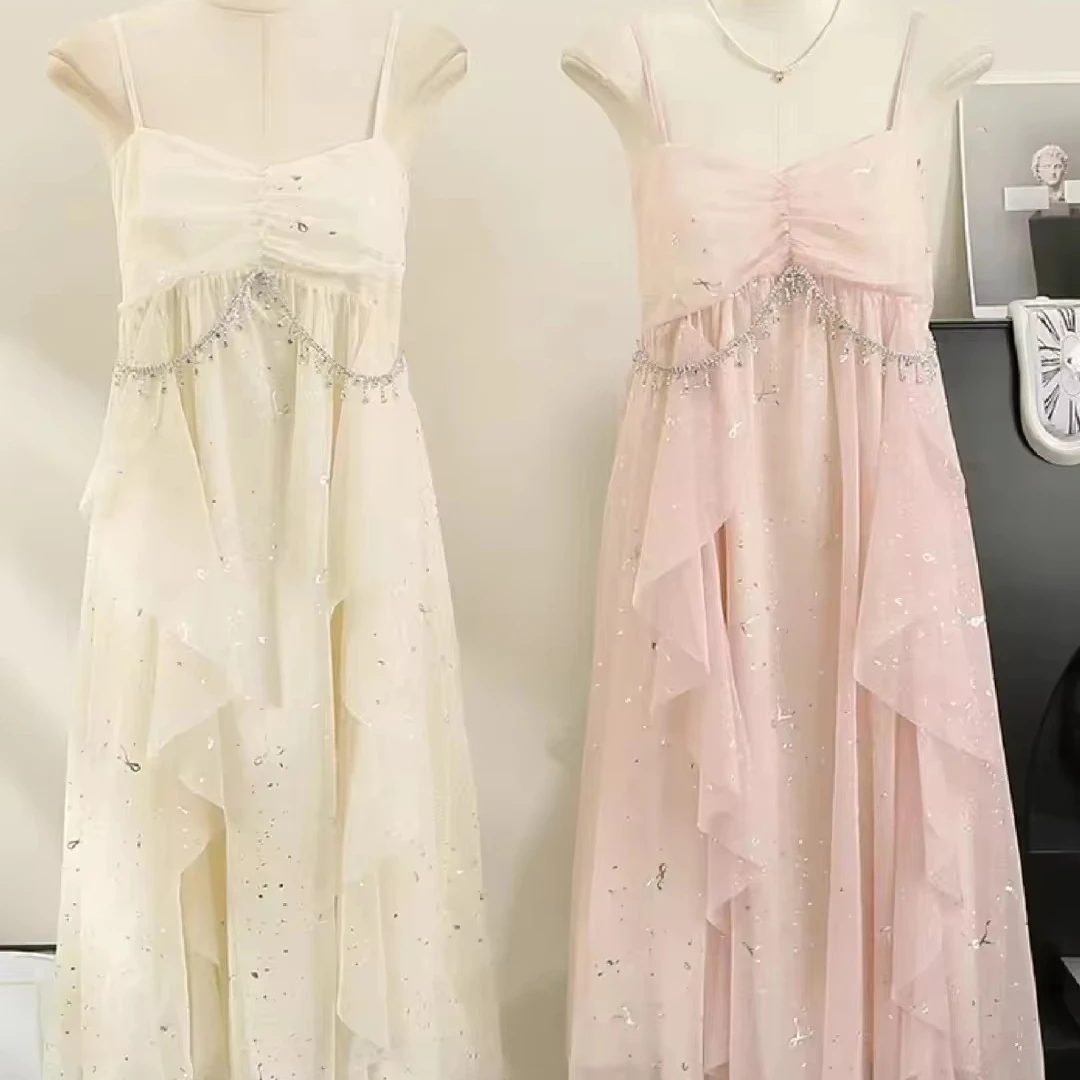 Factory low price 2024 summer new bubble sleeve V-neck small figure floral chiffon short skirt slim fit fishtail pink dress