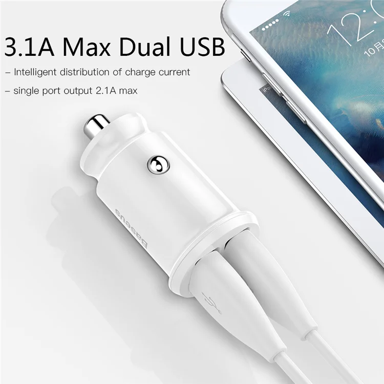 
Baseus Grain Mini Dual Usb 5V 3.1A Fast Charge Mini Usb Car Charger 