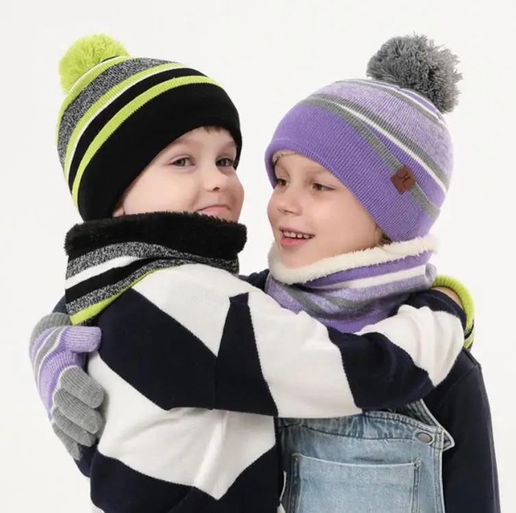 RTS Fashion Acrylic Winter Hat And Glove Set 3 Pieces Custom Beanies Popular Baby Hats For Men Knit Winter Sets
