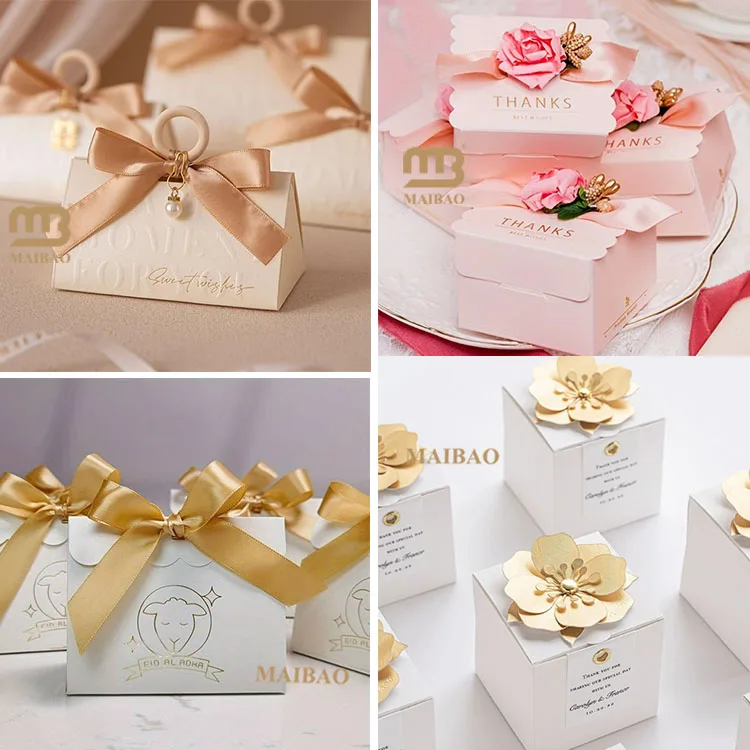 Luxury small pink cute baby shower party packaging paper carton custom printed door gift wedding candy favor box for guests