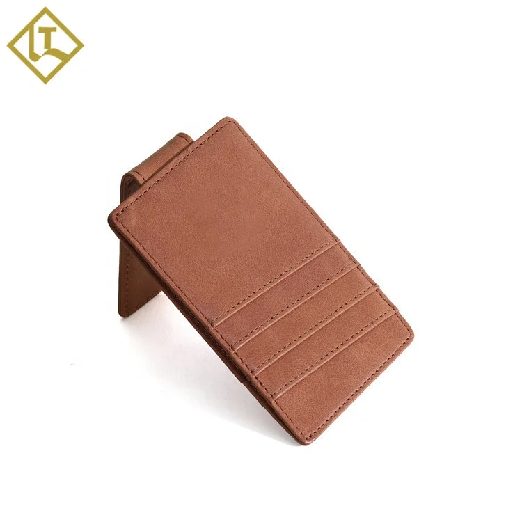 
Handmade custom embossed wallet genuine leather RFID card holder magnet slim wallet money clip for men 