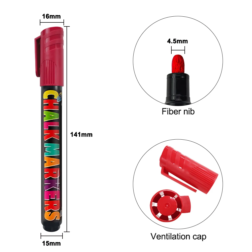 KHY OEM LED Window Wet Erasable Wholesale For Wall Glass Or Fridge Logo Erase Set Reversible Tips Color Liquid Chalk Marker Pen