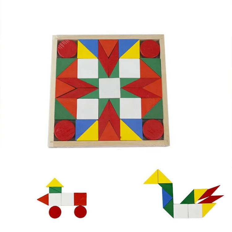 Оптовая продажа образование интеллектуальные Diy треугольники и ромб Конструкторы Деревянный Tangram головоломки для детей