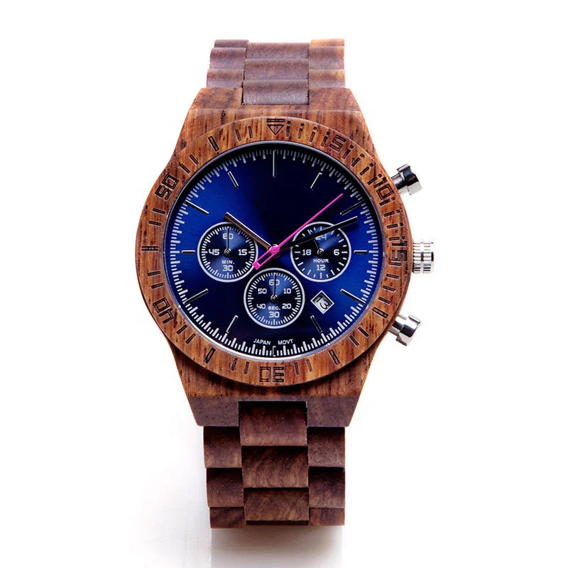 Classic Handmade Chronograph Timer Watch Men Watch with Wood Luxury Small Three Needle Limited Edition Quartz Analog Wooden
