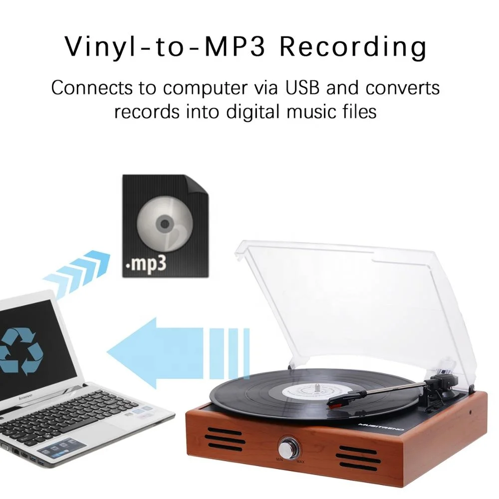 Nostalgic stereo vinyl records player gramophone phonograph three speed record player