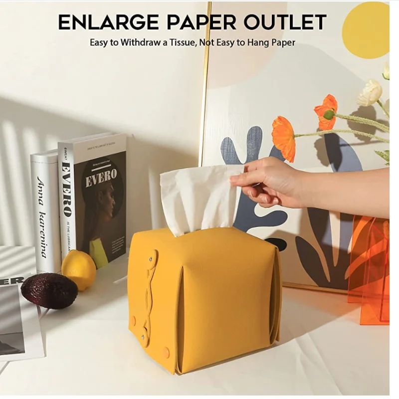 Tissue Box Cover Soft PU Leather Napkin Holder Living Room Kitchen Desktop