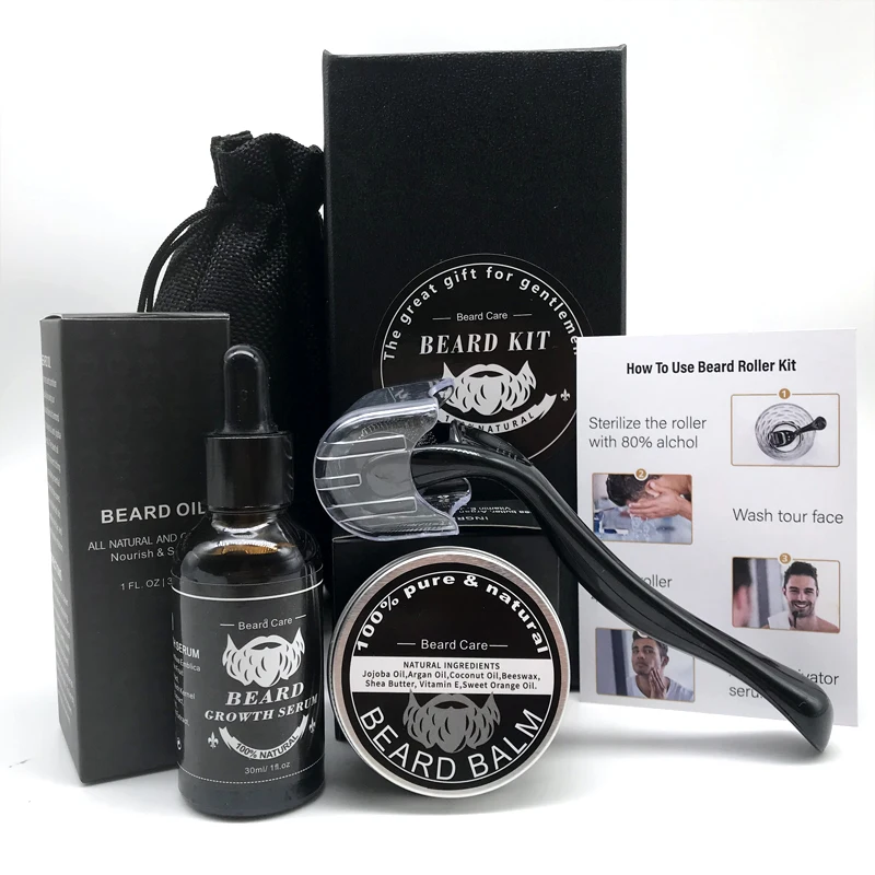 luxury men private label beard wash and conditioner beard balm oil Beard growth organic oil grooming care kit set