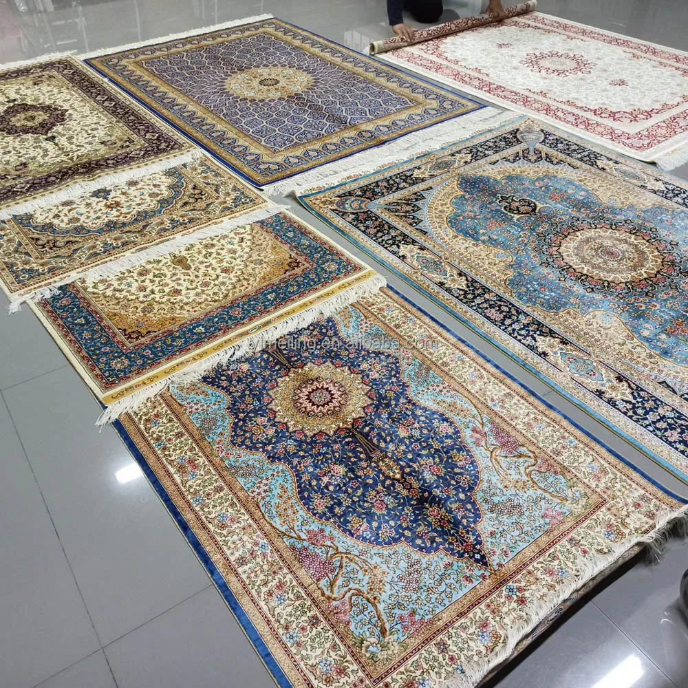 Handmade Hand-knotted Oriental Silk Material Tabriz Kashan Heriz Design Persian Rug