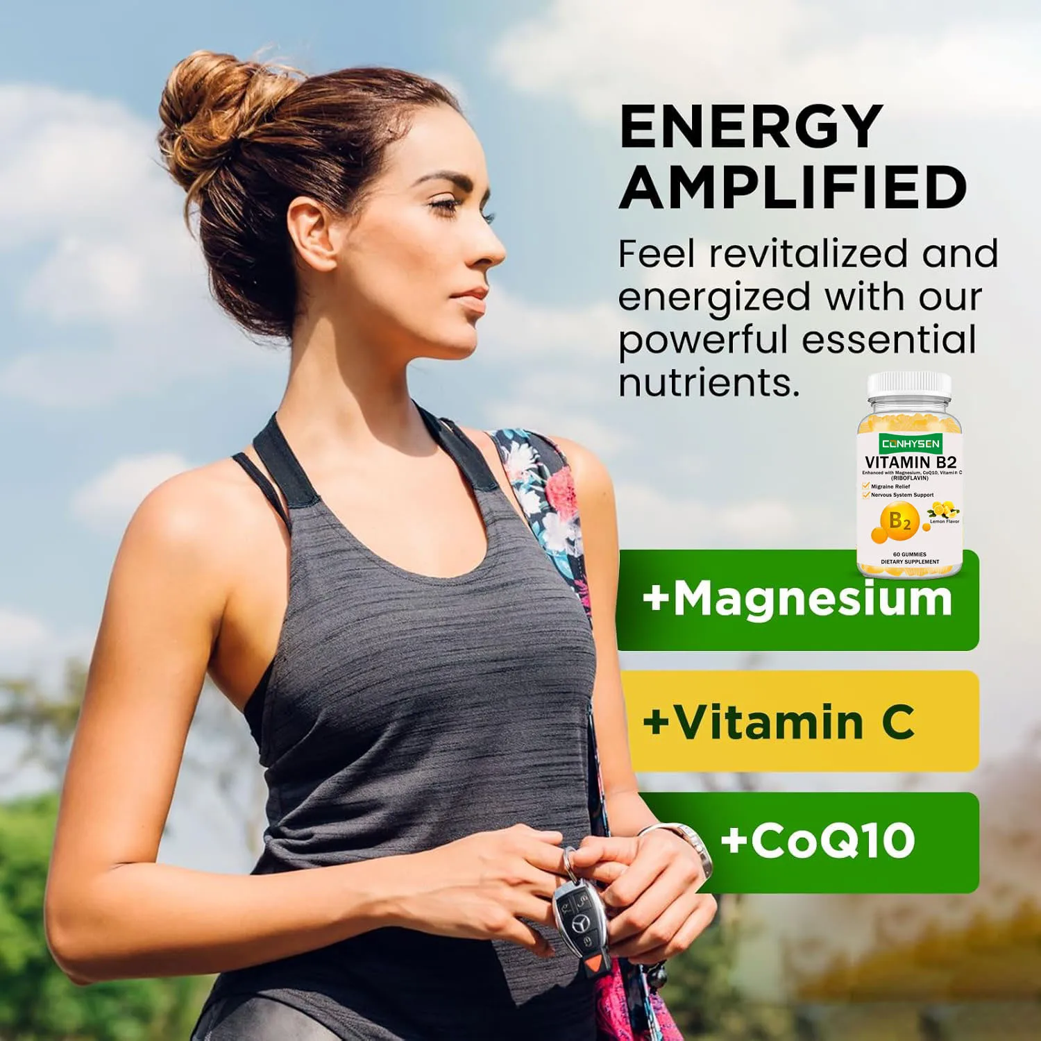 Vitamin B2 Gummies Sugar Free Riboflavin 400mg Magnesium Supplement Support Nervous System