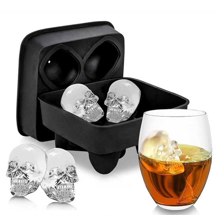 Wholesale Custom Bpa Free Food Grade Summer Creative Portable Reusable Silicone Skeleton Skull Ice Cube Mold Tray