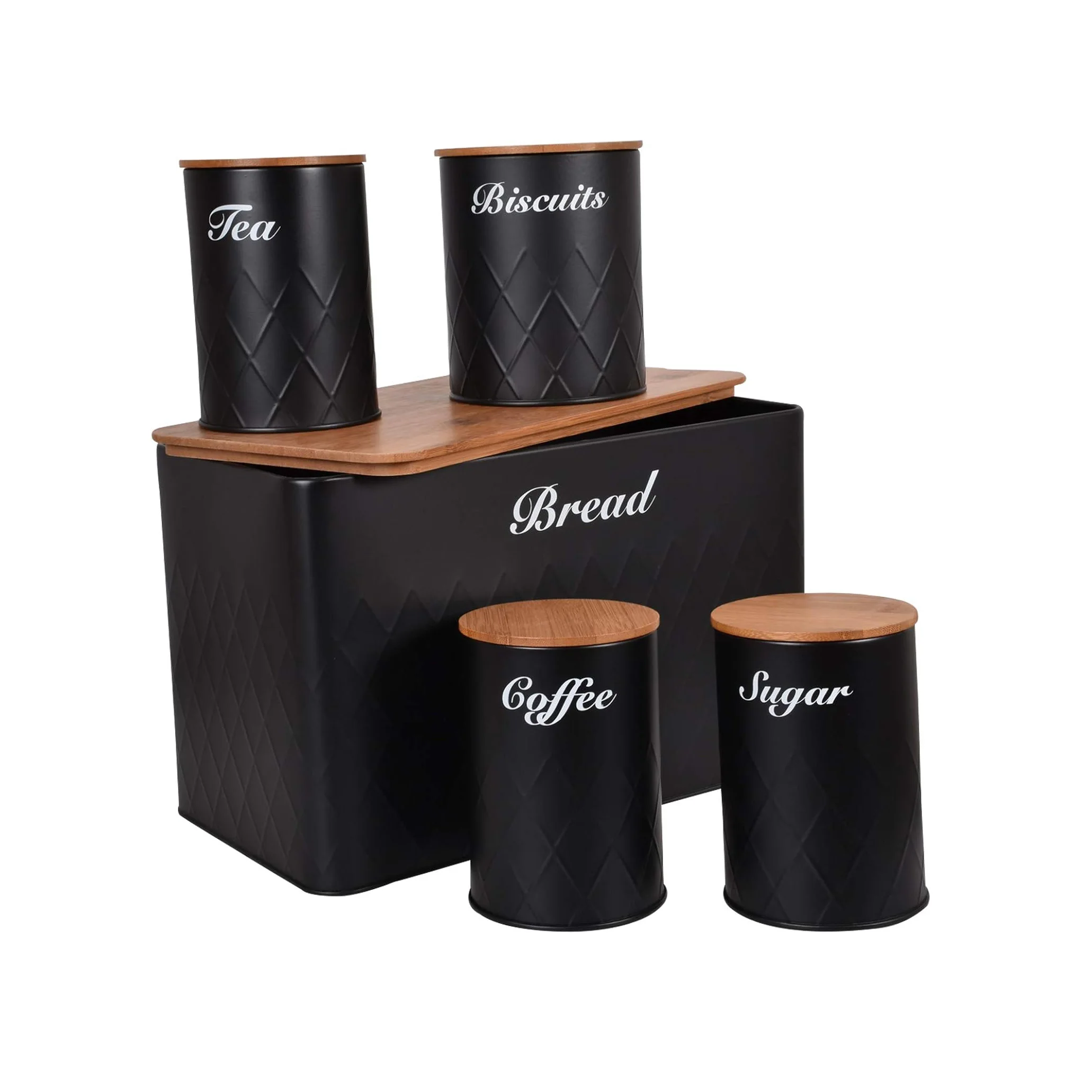 Metal bread box bin kitchen tea sugar coffee can set bamboo lid metal food storage box keeper storage canister set