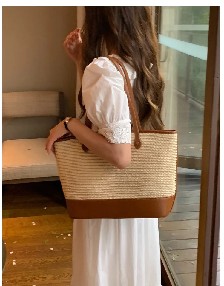 Woven Straw Beach Tote Bag Large Capacity Summer Beach Bag For College Portable Custom Braid Tote Bag