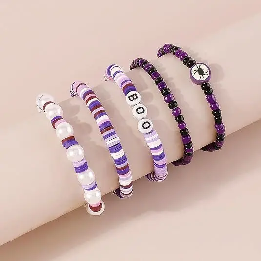 Women Clay Bead Bracelet Set Boo Skull Spider Web Pumpkin Halloween beaded Bracelets Bulk Boho Stackable Stretch Bracelets