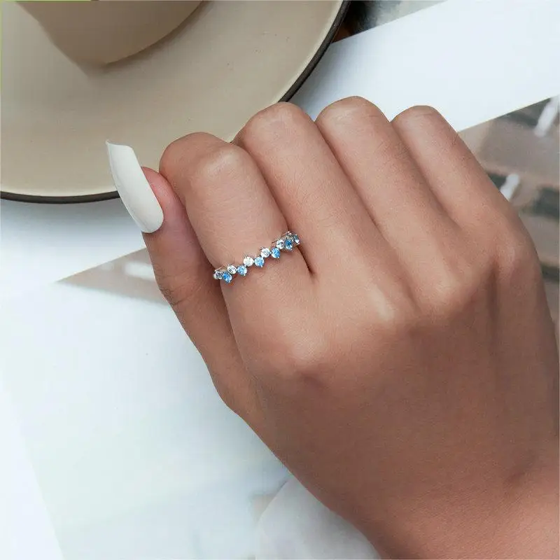 Rainbowking 925 silver original classic personality blue and white zircon fresh and smart jewelry ring for women