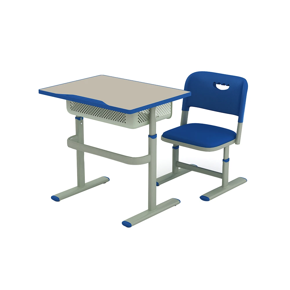 White Wood Computer Table Steel Chair with Hanging Pole Adult School Furniture with Open Spaces Desk Chair with Wheels Students