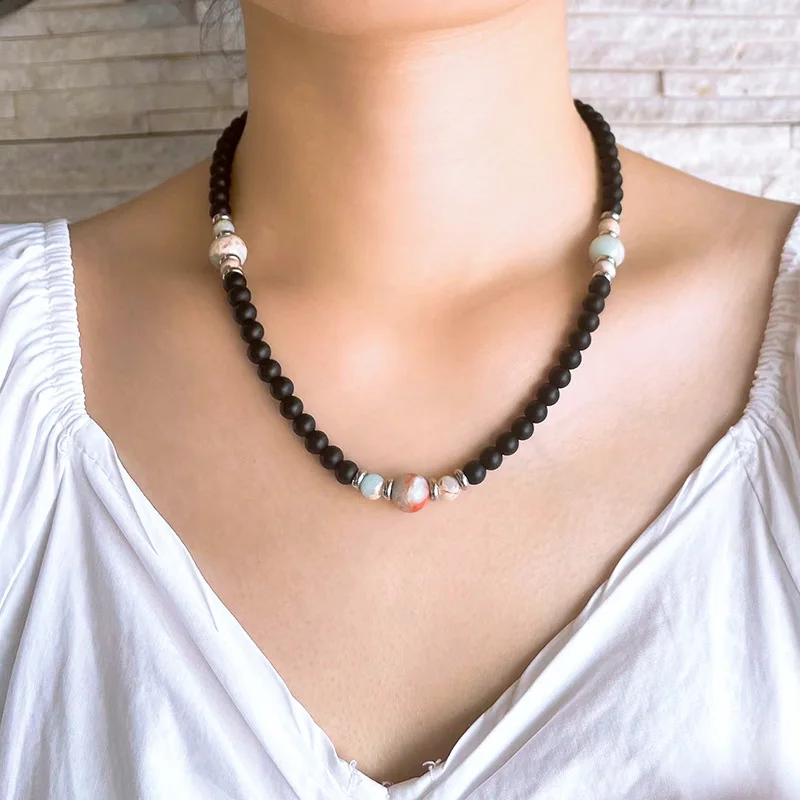 Cristal Tagua Bead Multicolored Choker Jewelry Round Bead Chain Lanyard Pendant Necklace