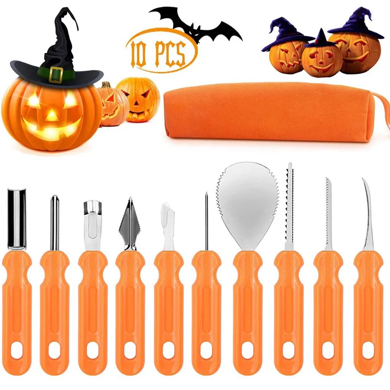 Fruit Decorating Carving Tools 10 Piece Halloween Stainless Steel Pumpkin Carving Tools Kit